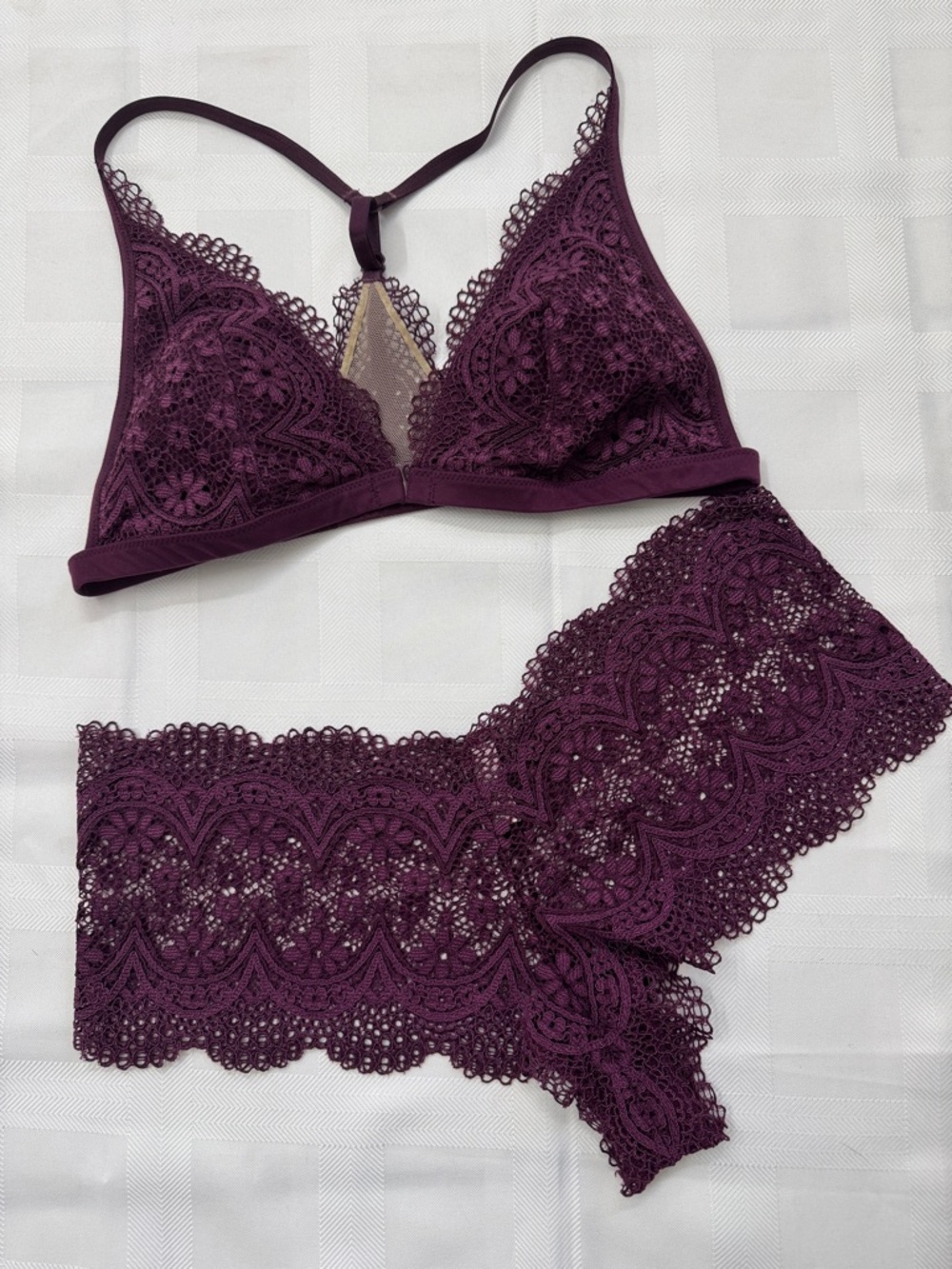 Victoria's Secret Deep Plum Lace Bralette & Hipster Set